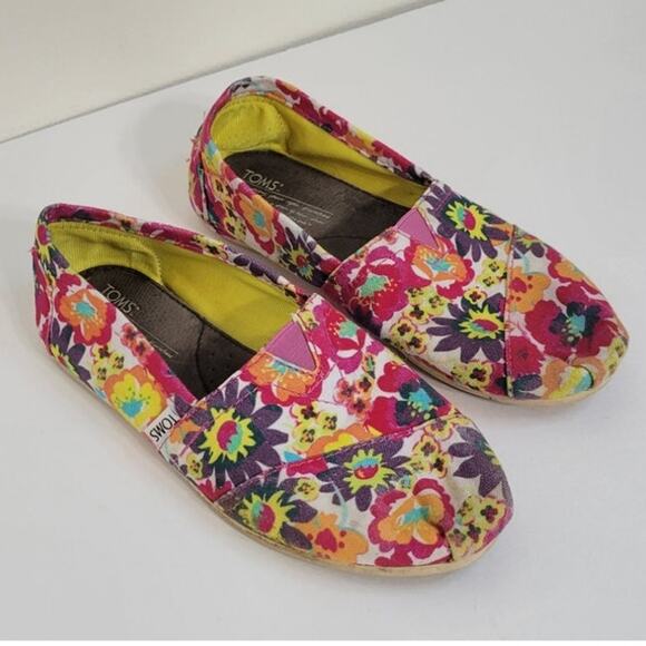 Toms Womens Size 7 Canvas Floral Bright & Vibrant Casual Simple Eclectic Flats - Picture 1 of 7